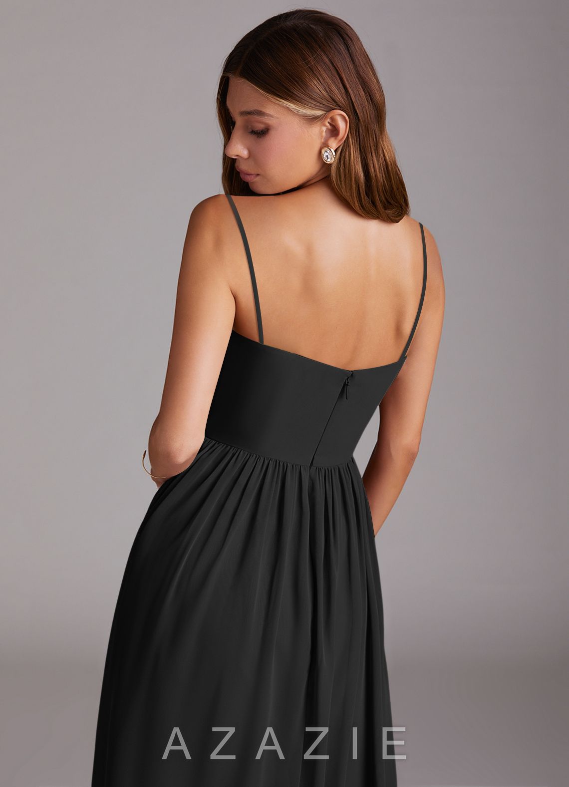 Azazie Calianna Black A-Line Off the Shoulder Chiffon Convertible Dress black