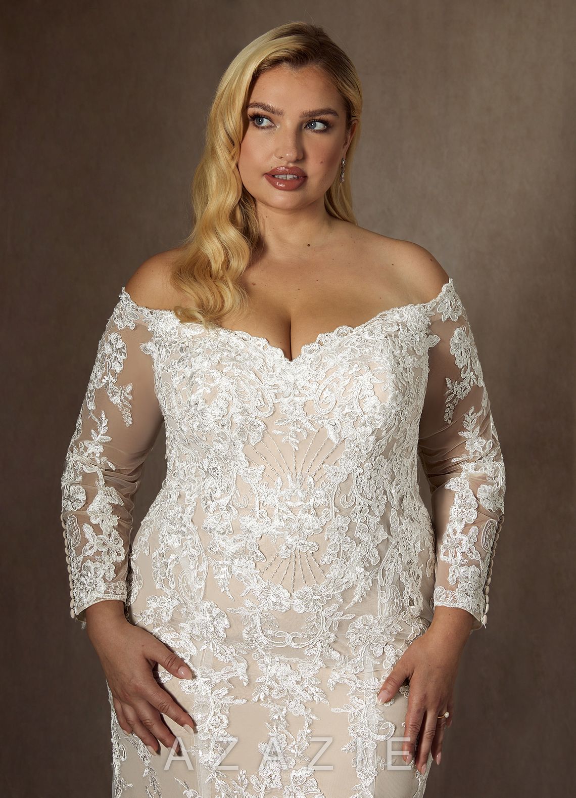 Azazie Empiria Wedding Dress Diamond White Champagne Mermaid Sequins Tulle Dress diamond_white/champagne