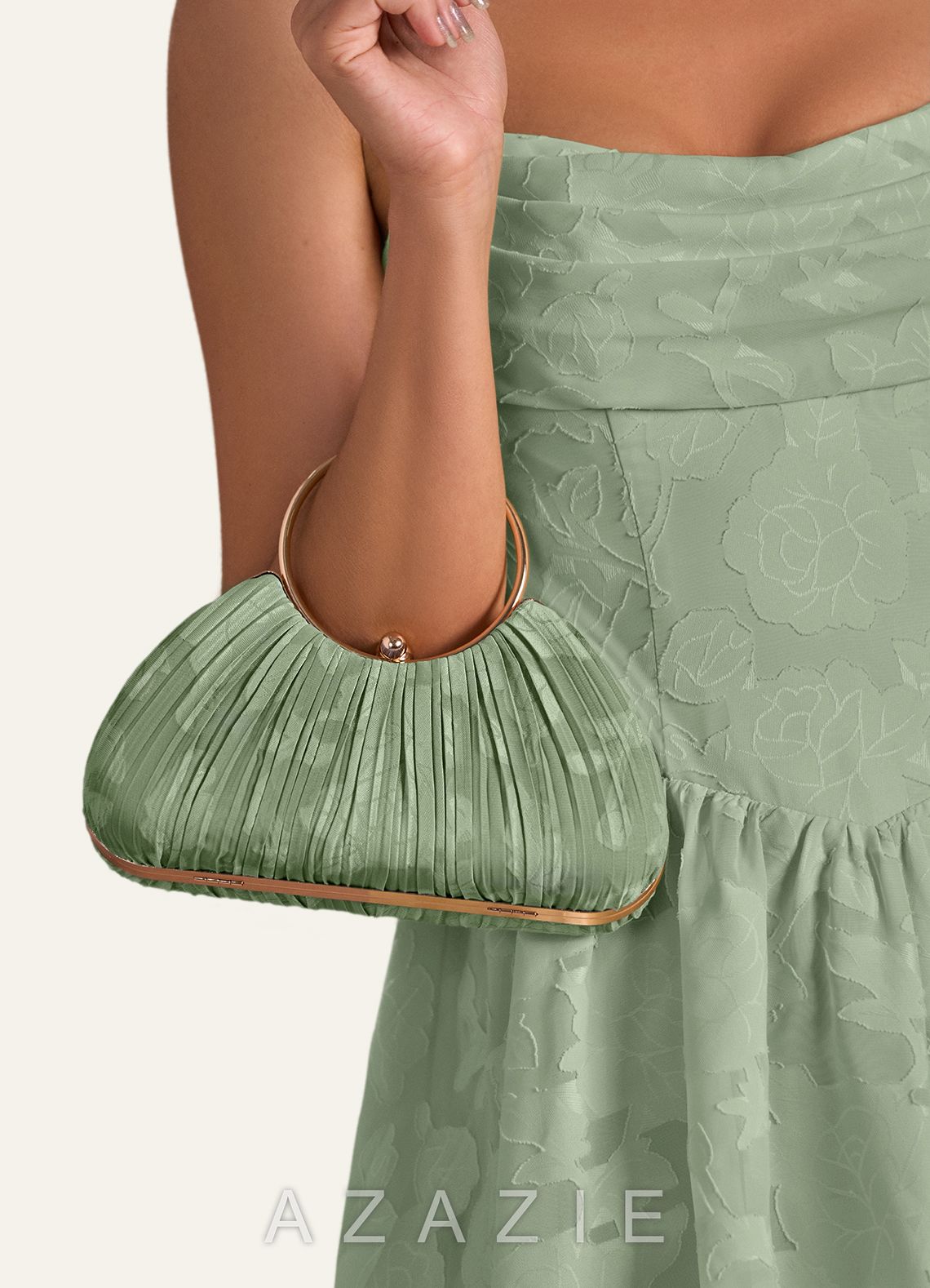 Matching Color Floral Burnout Pleated Handbag