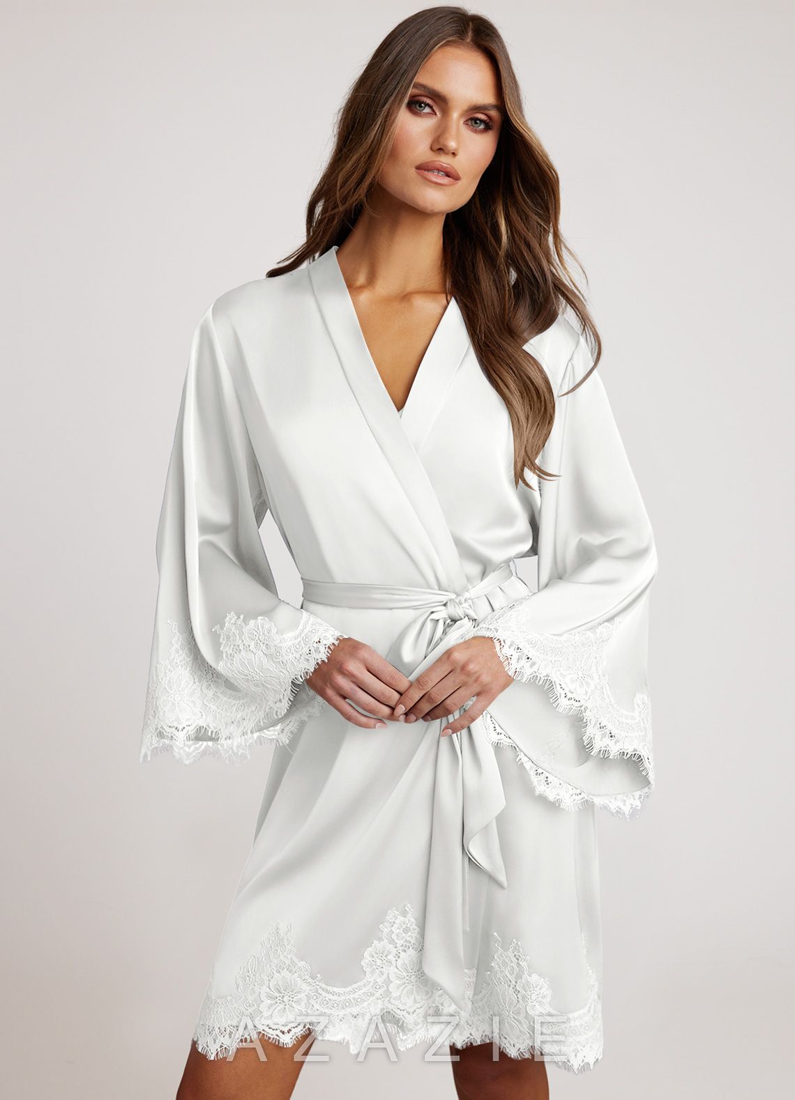 Signature Lace Satin Robes  white