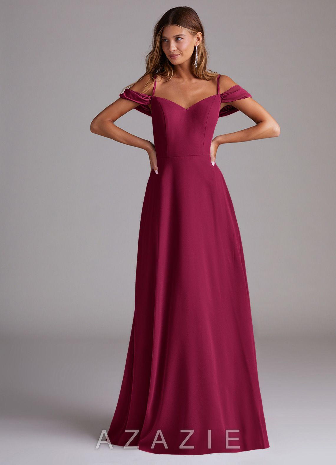 Azazie Marley Burgundy A-Line Off the Shoulder Chiffon Convertible Dress burgundy