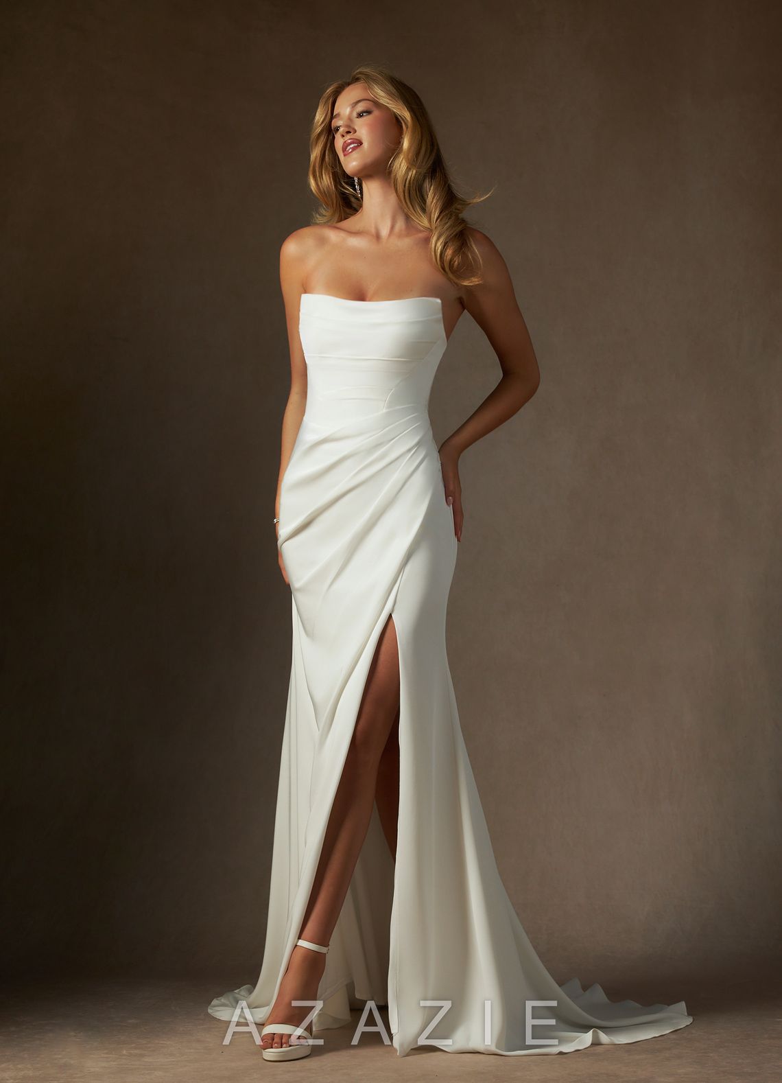 Azazie Marsella Wedding Dress Diamond White Mermaid Strapless Crepe Back Satin D