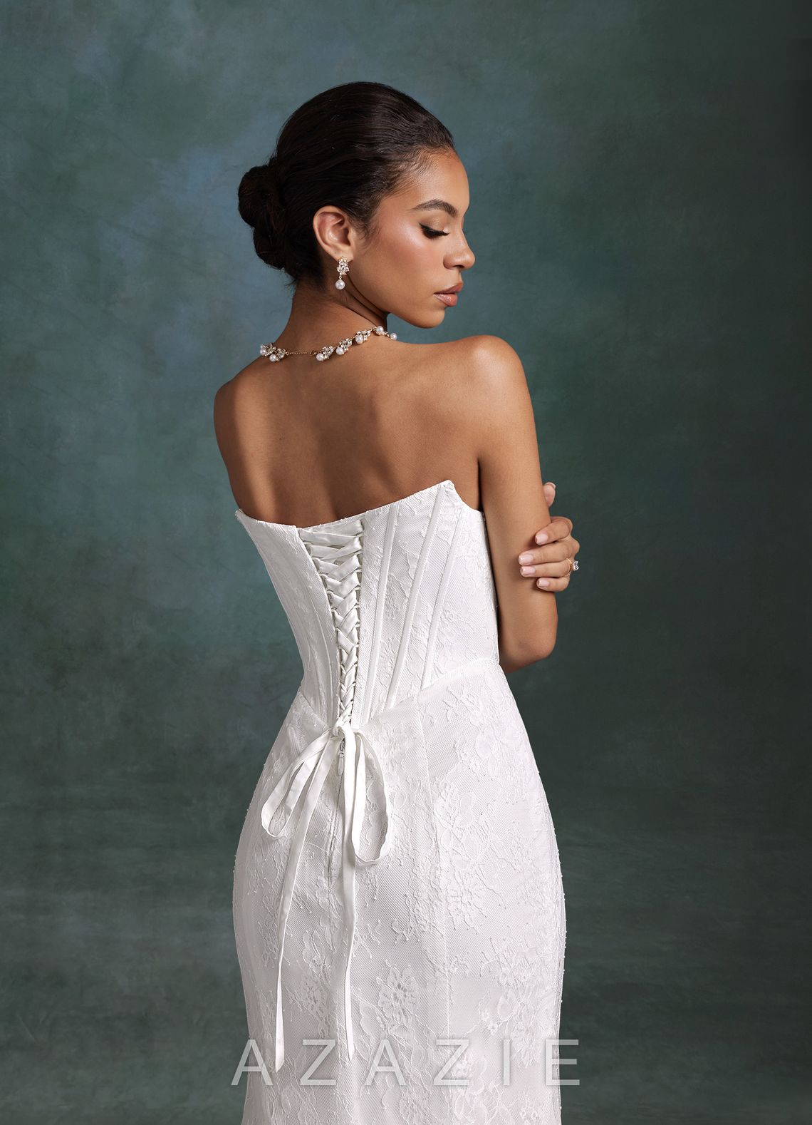Azazie Zelda Diamond White Mermaid Side Slit Lace Dress diamond_white