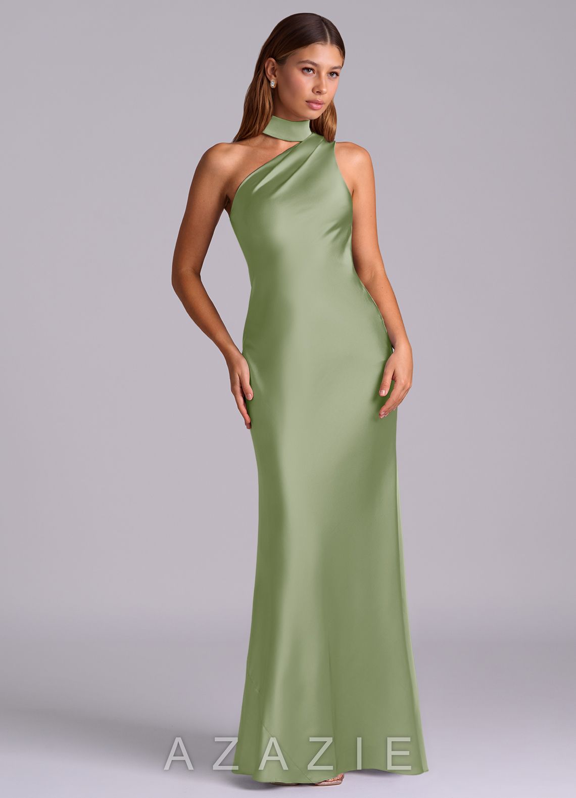 Azazie Seona Dusty Sage Mermaid One Shoulder Stretch Satin Dress dusty_sage