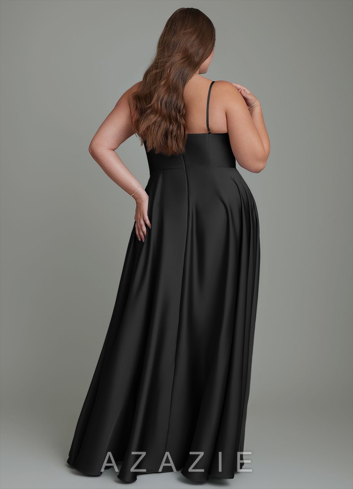 Azazie Elle Black A-Line Pleated Stretch Satin Dress black