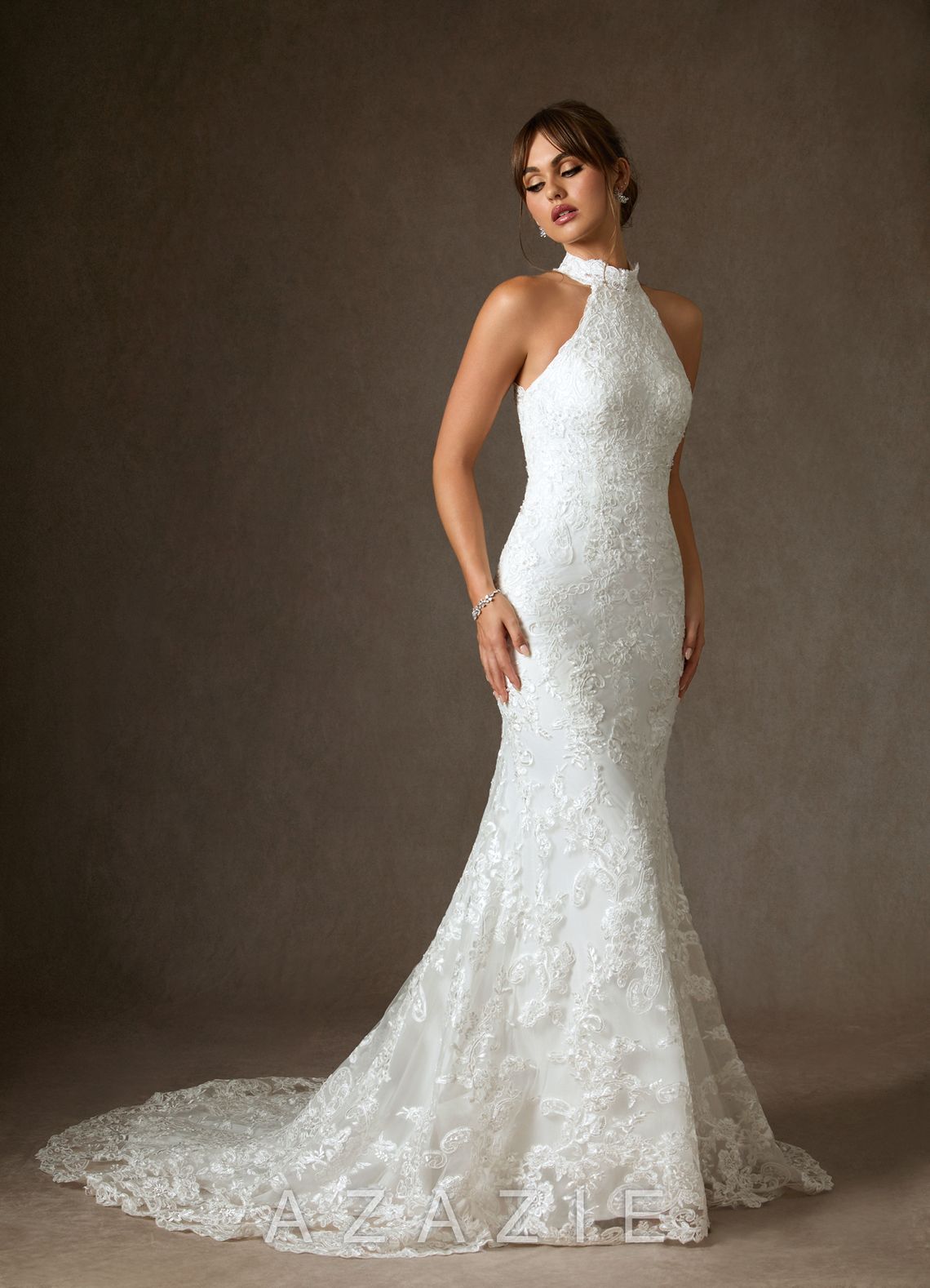 Azazie Eden Wedding Dress Diamond White Mermaid Lace Dress diamond_white