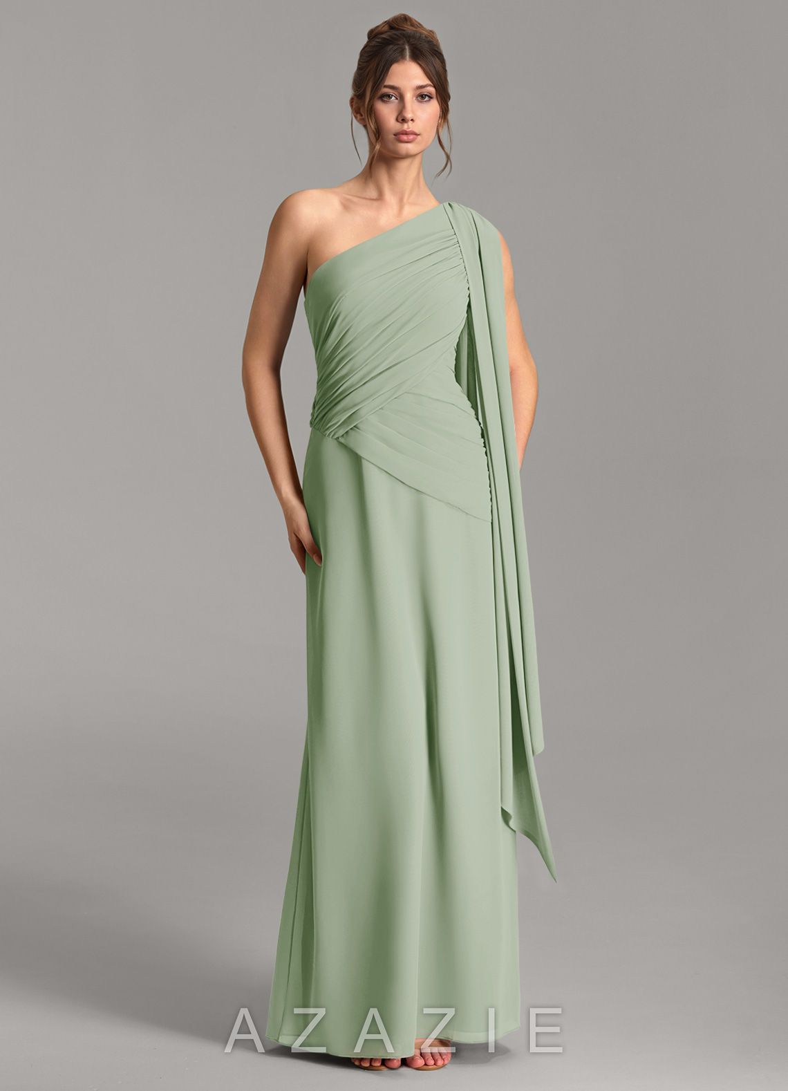 Azazie Ayra Dusty Sage A-Line One Shoulder Chiffon Dress dusty_sage