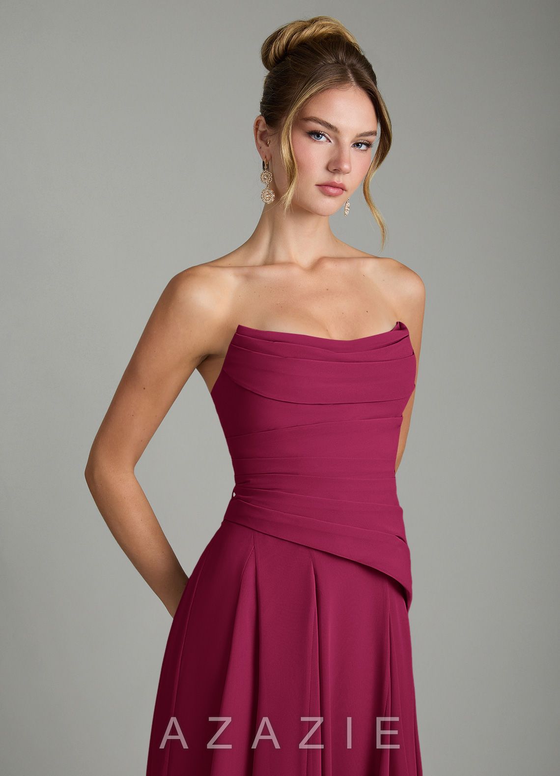 Azazie Gabriela Burgundy A-Line Corset Chiffon Dress burgundy