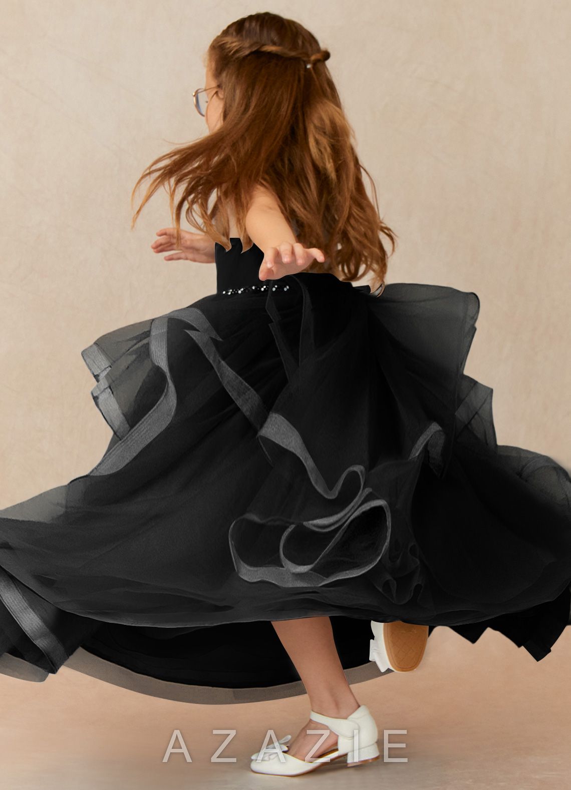 Azazie Sofia Black A-Line Beaded Tulle Dress black