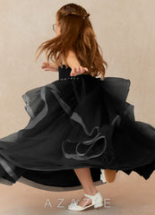 Azazie Sofia Black A-Line Beaded Tulle Dress black