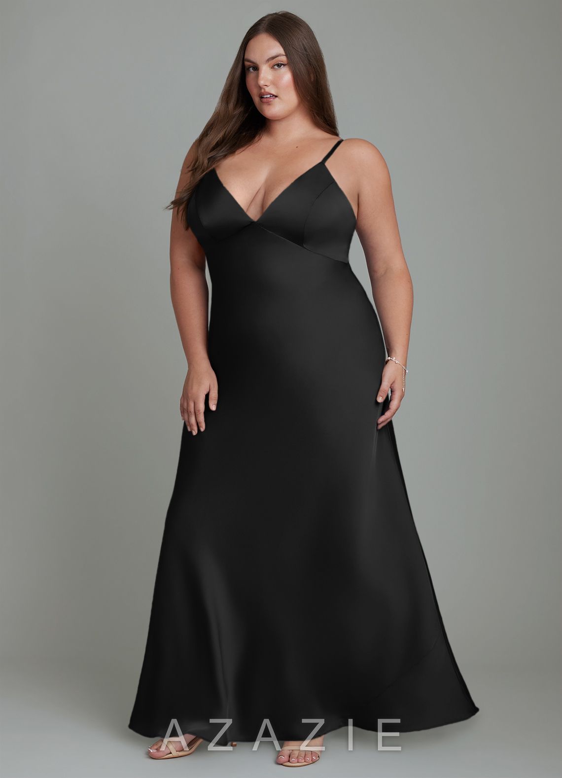Azazie Stefania Black A-Line Stretch Satin Dress black