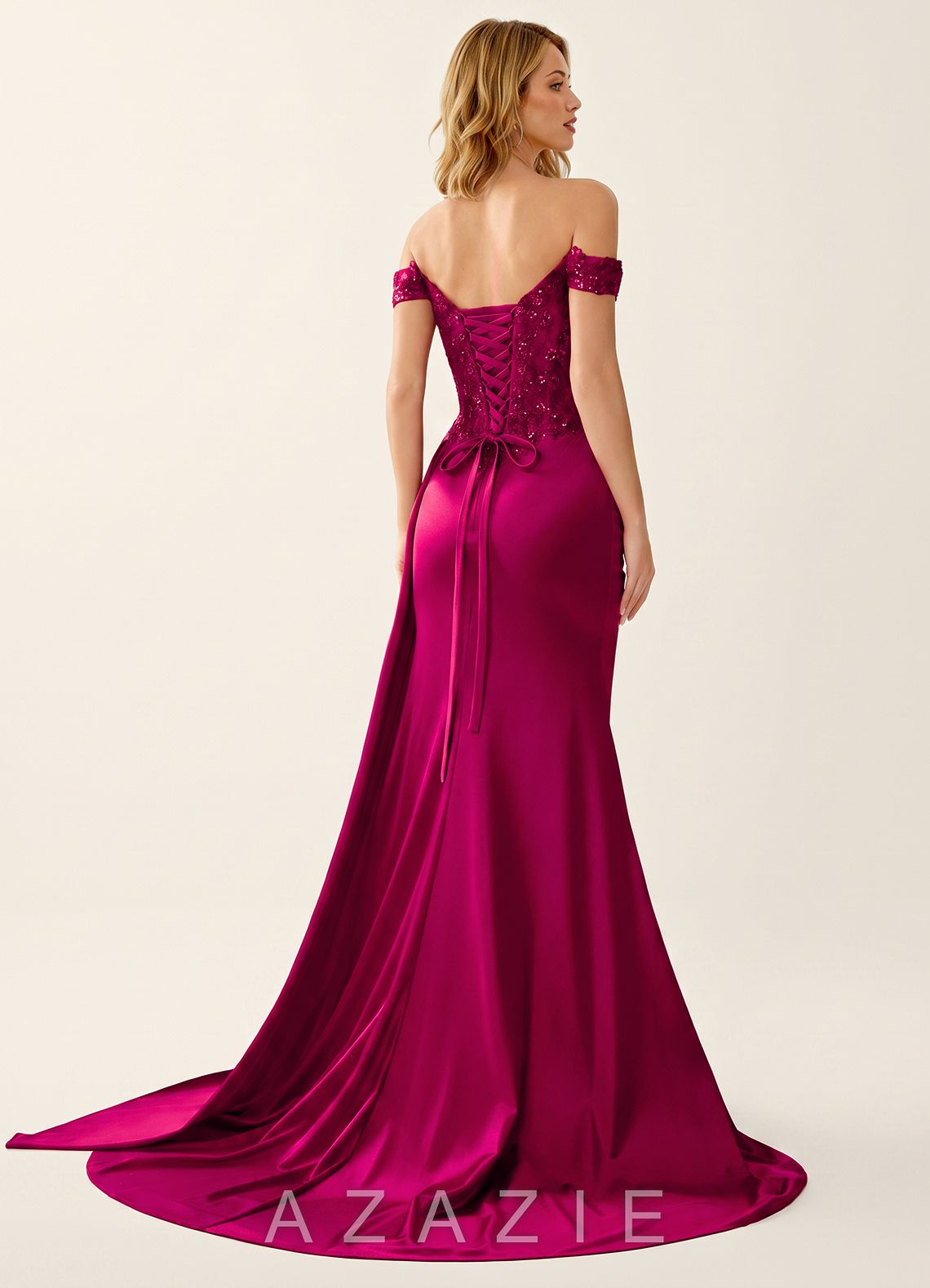Melioramarisol Burgundy Lace Beading Corset Off-the-Shoulder Back Mermaid Prom D