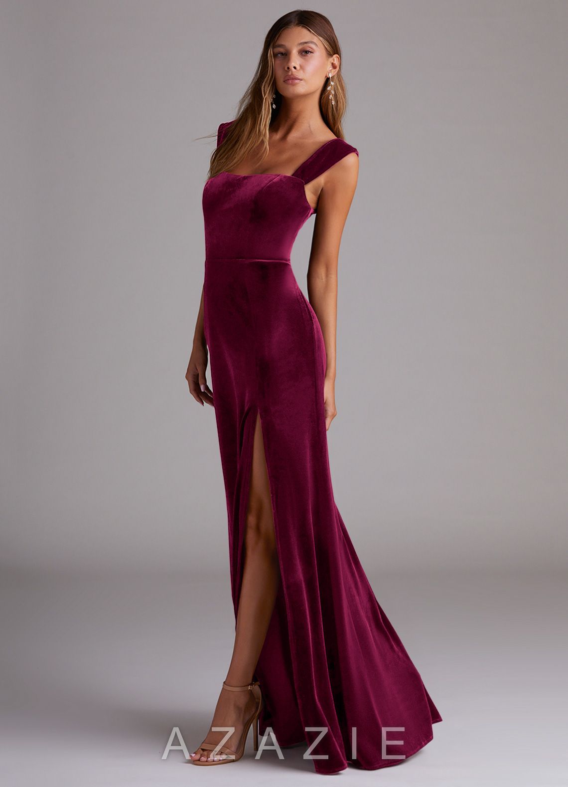 Azazie Junia Cabernet Sheath Off the Shoulder Velvet Convertible Dress cabernet