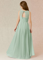 Azazie Bibiane Junior Agave A-Line Pleated Chiffon Dress agave