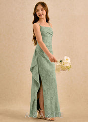 Azazie Cannoli Girls Formal Dusty Sage A-Line Pleated Floral Burnout Dress dusty_sage