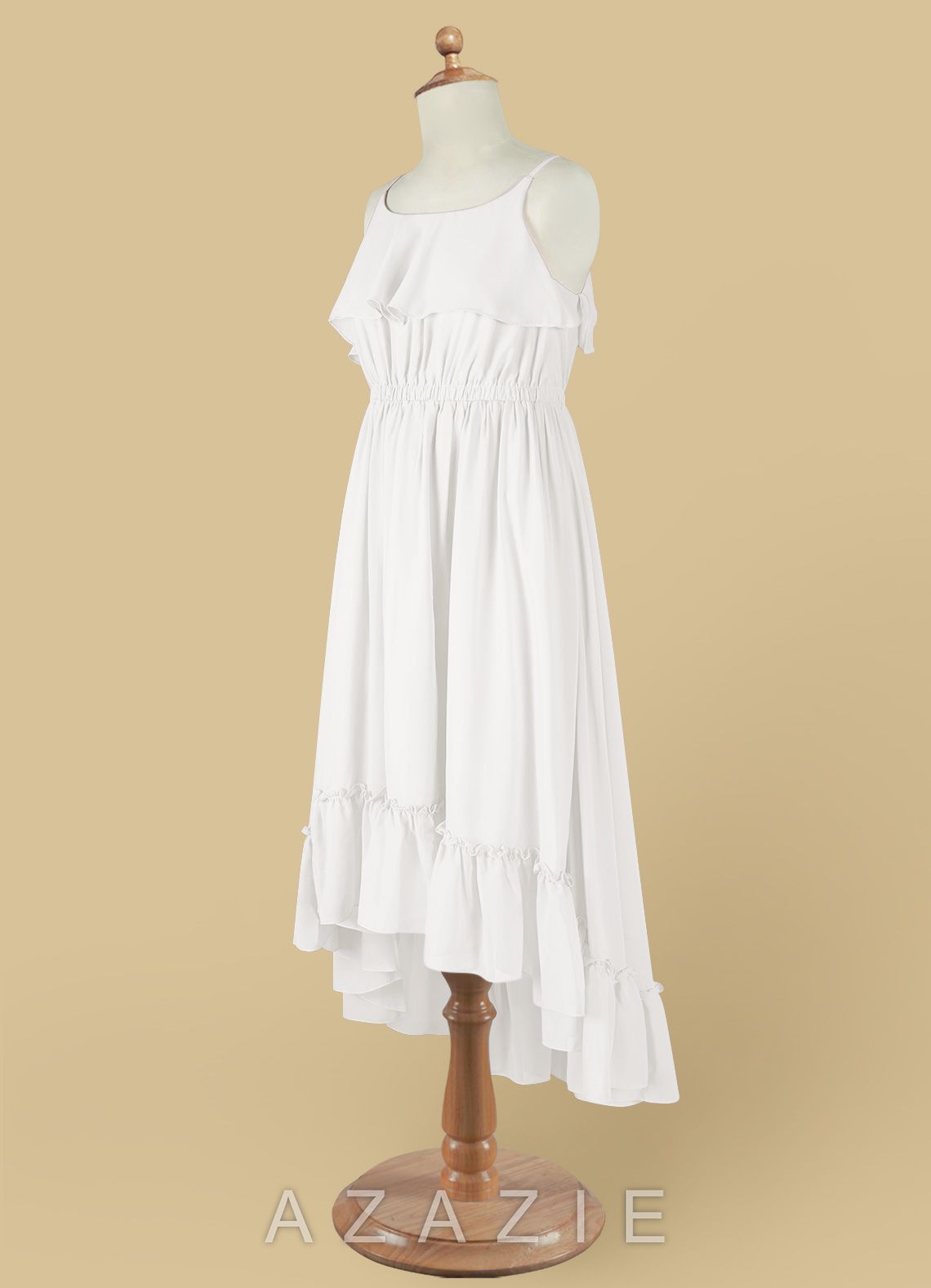 Azazie Karmen Ivory A-Line Ruched Chiffon Dress ivory