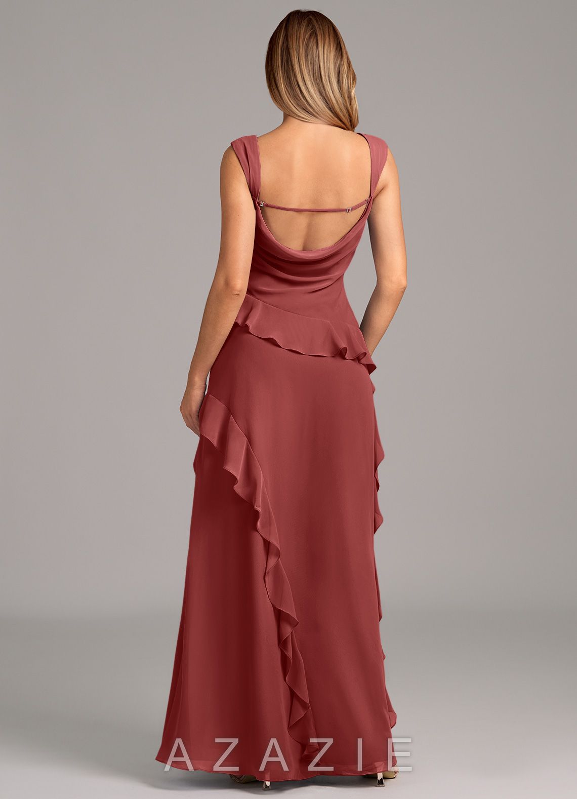 Azazie Sloane Terracotta A-Line Sweetheart Neckline Chiffon Dress terracotta