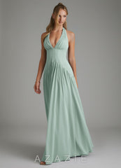 Azazie Alicia Agave A-Line Pleated Chiffon Dress agave