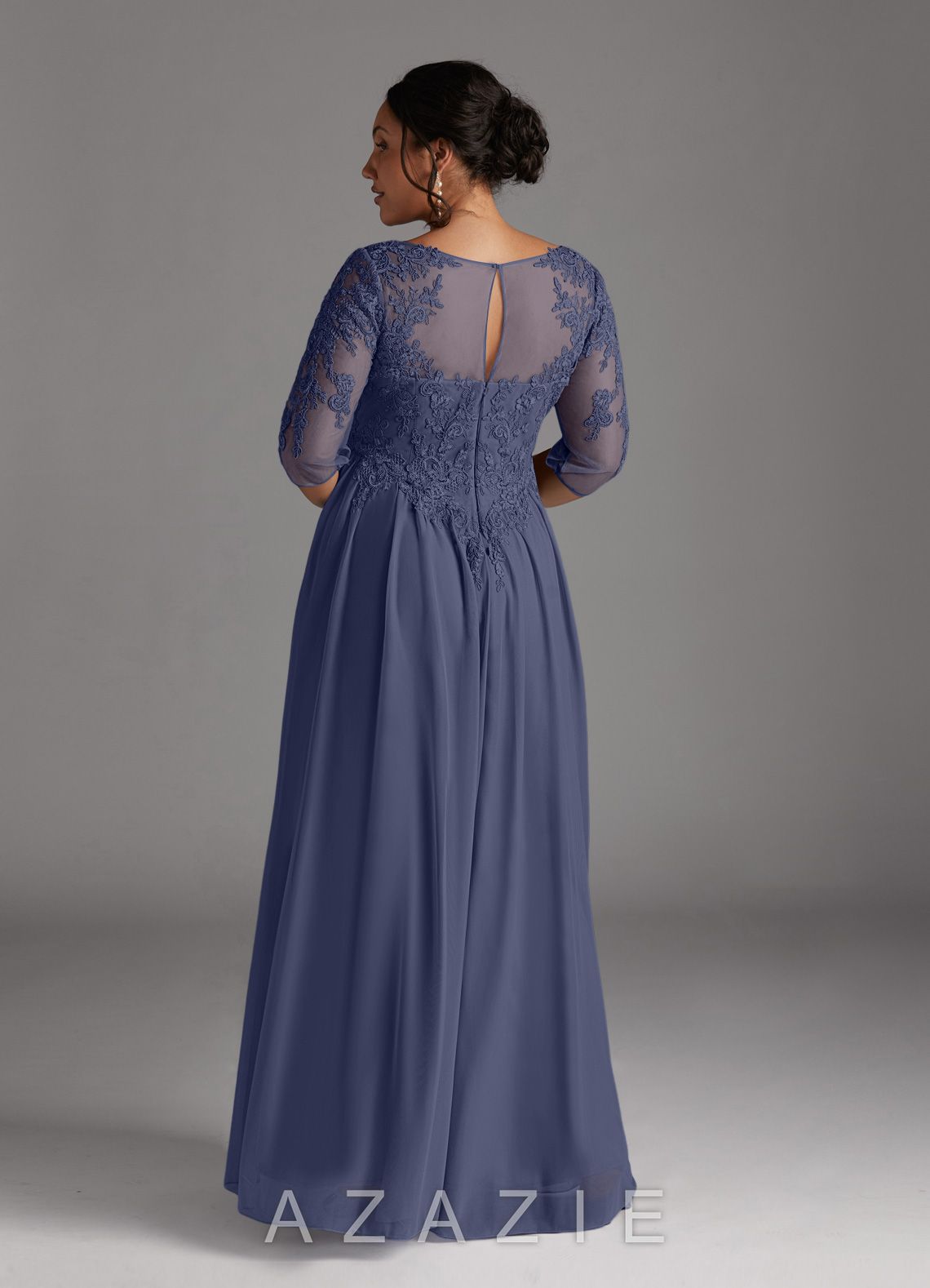 Azazie Harriet Stormy A-Line Scoop lace Mesh Dress stormy
