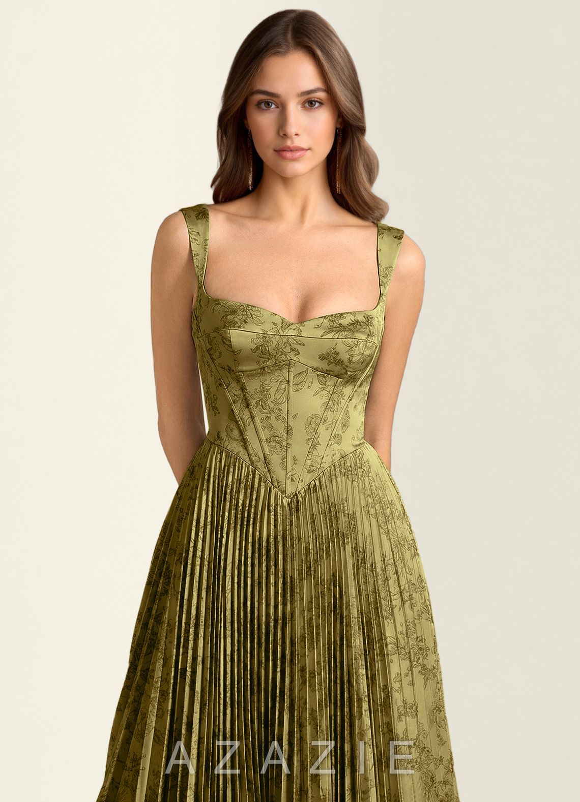 Simone Moss Brown Lace Corset A-line Dress