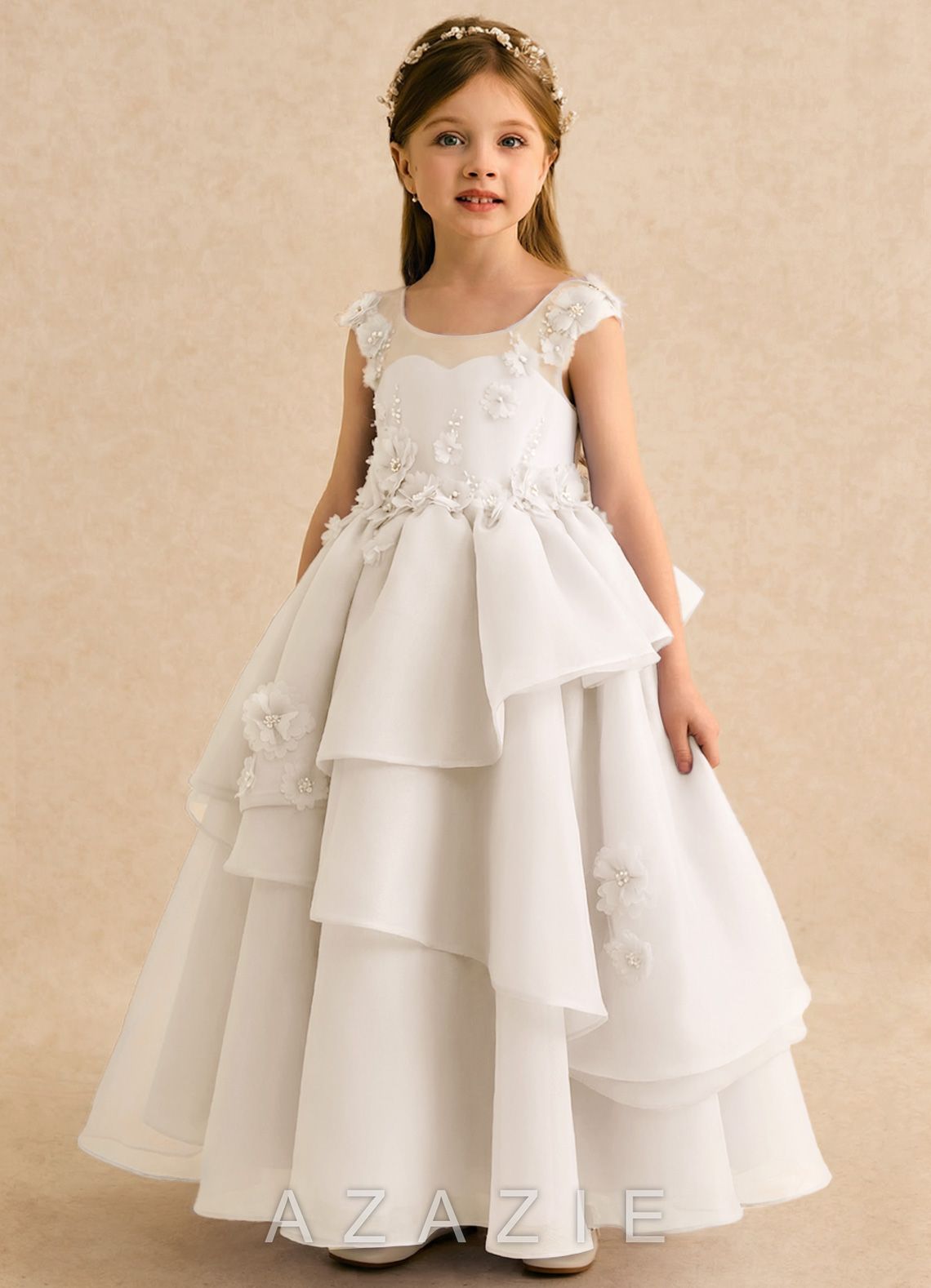 Azazie Mimie Ivory Ball-Gown Sweetheart Neckline Organza Dress ivory