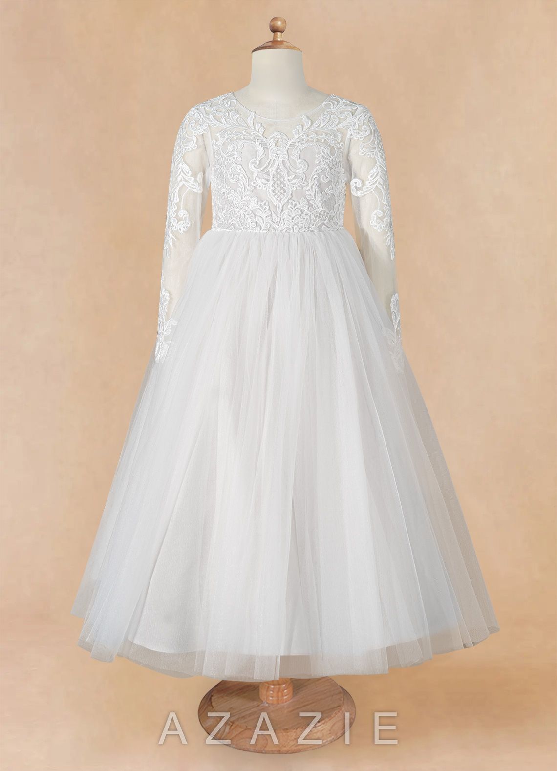 Azazie Elodie Ivory Ball-Gown Lace Dress ivory