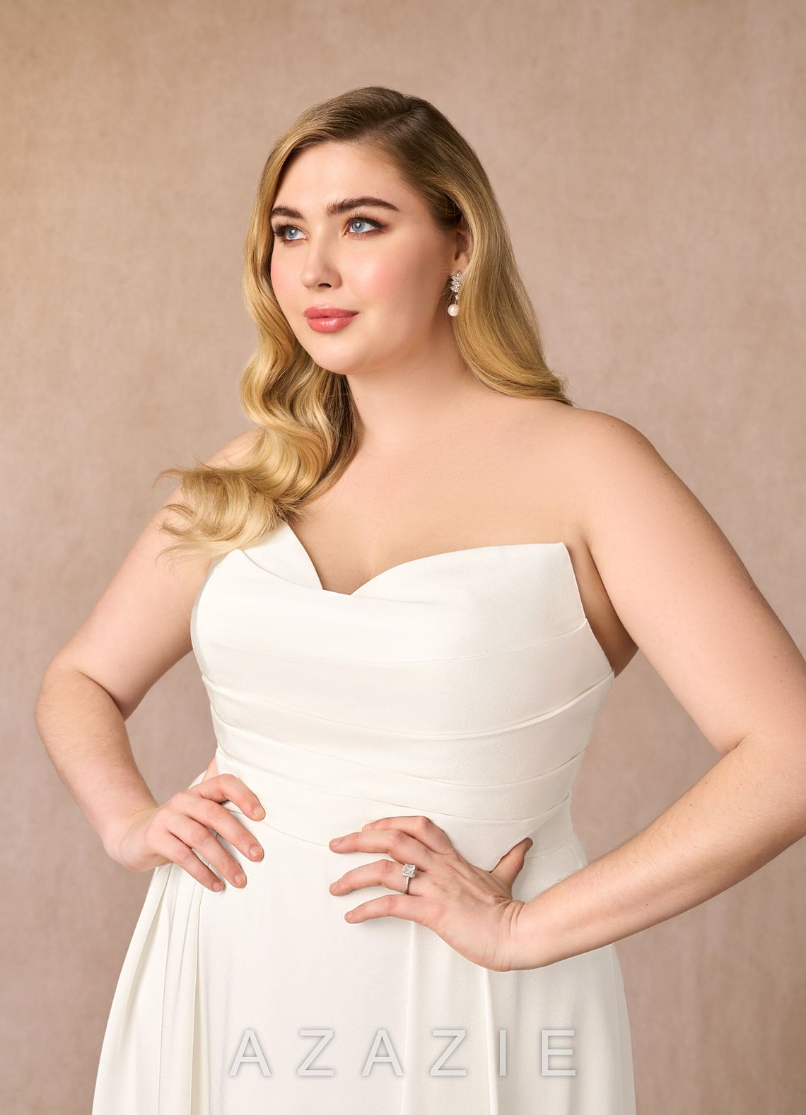 Azazie Marisela Wedding Dress Diamond White A-Line Sequins Crepe Back Satin Dress diamond_white