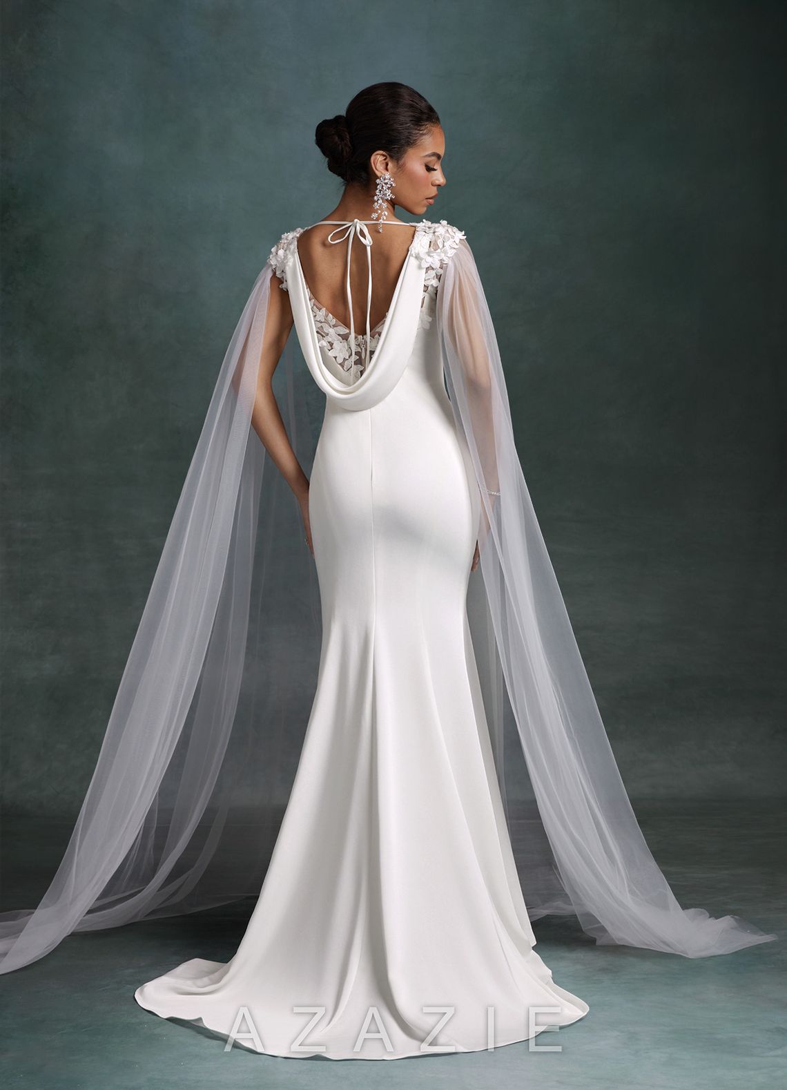 Azazie Oaklynn Diamond White Mermaid Boatneck Crepe Back Satin Dress diamond_white