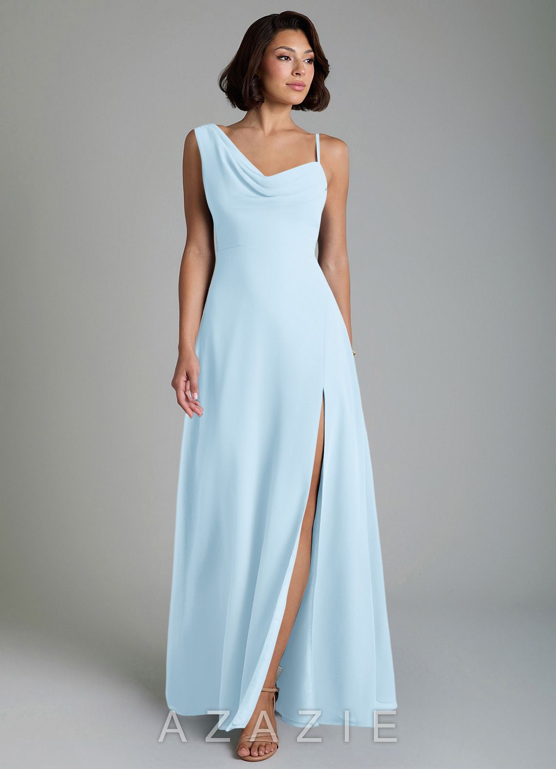 Azazie True Sky Blue A-Line Pleated Chiffon Dress sky_blue