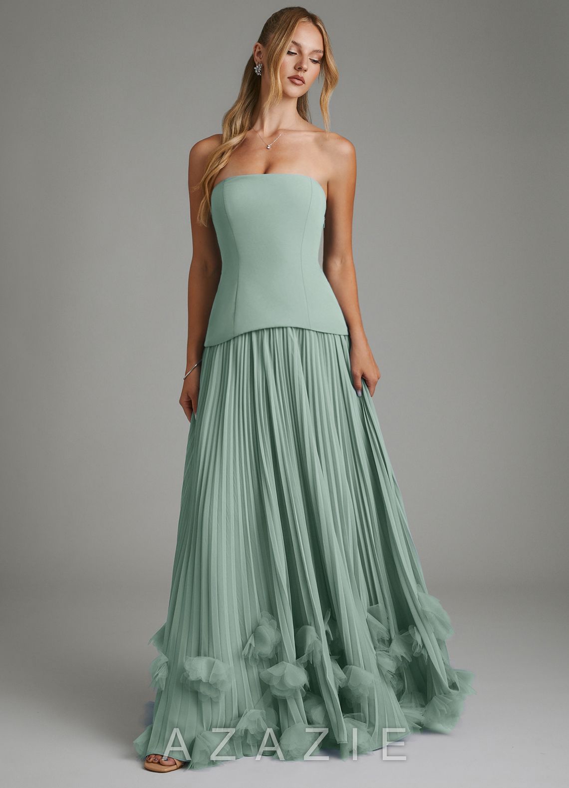 Azazie Alex Agave A-Line Corset Chiffon Dress agave