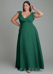 Azazie Leilani Emerald A-Line Pleated Chiffon Dress emerald