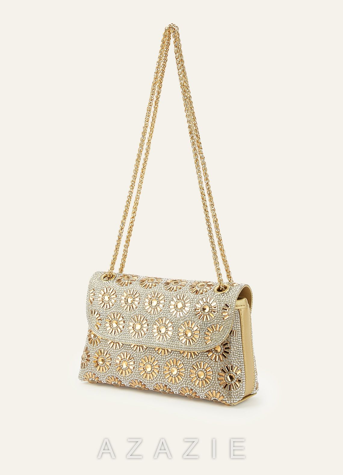 Rhinestone Sunburst Shoulder Bag  gold