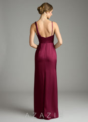 Azazie Samara Burgundy Mermaid Pleated Stretch Satin Dress burgundy