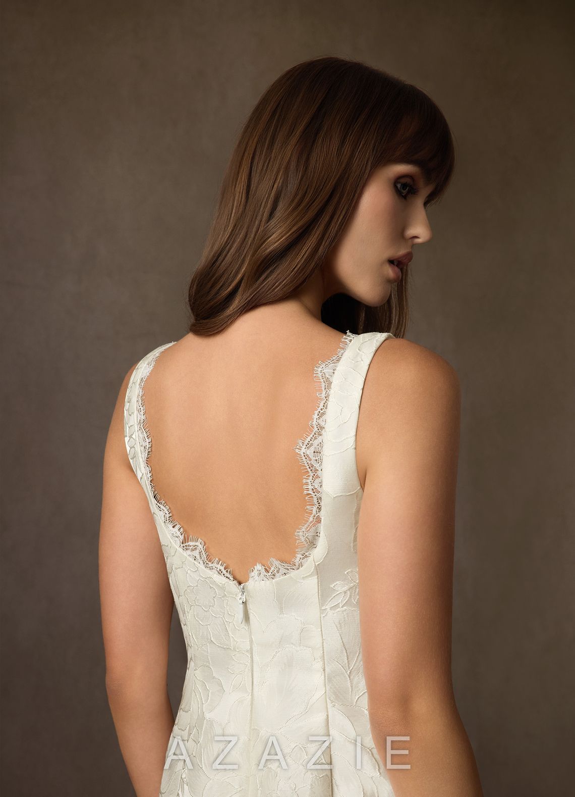 Azazie Janet Antique White A-Line Square Neckline Floral Jacquard Dress antique_white