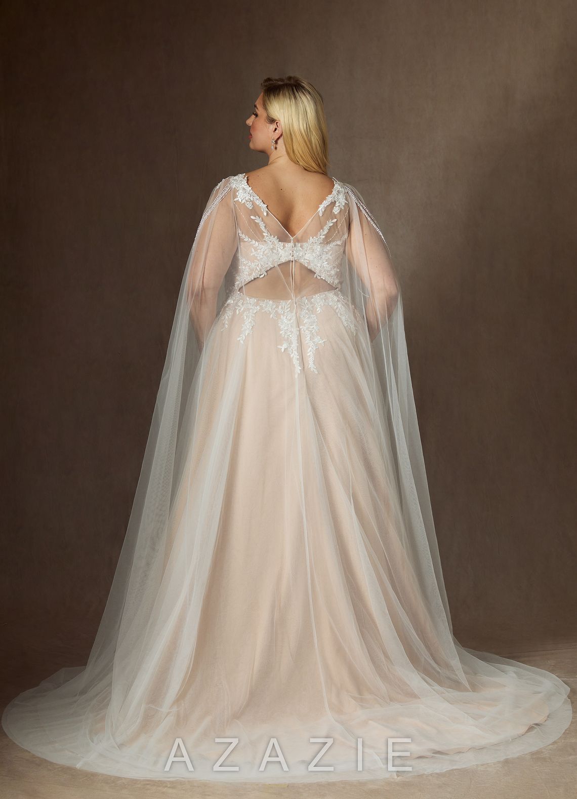 Azazie Goddess Wedding Dress Diamond White Champagne A-Line V-Neck Sequins Tulle Dress diamond_white/champagne