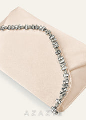 Matching Color Crystal Trim Satin Evening Clutch Bag with Chain Strap