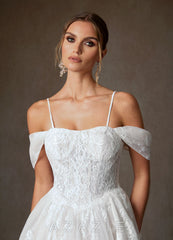 Azazie Justice Diamond White Ball-Gown Off the Shoulder Lace Dress