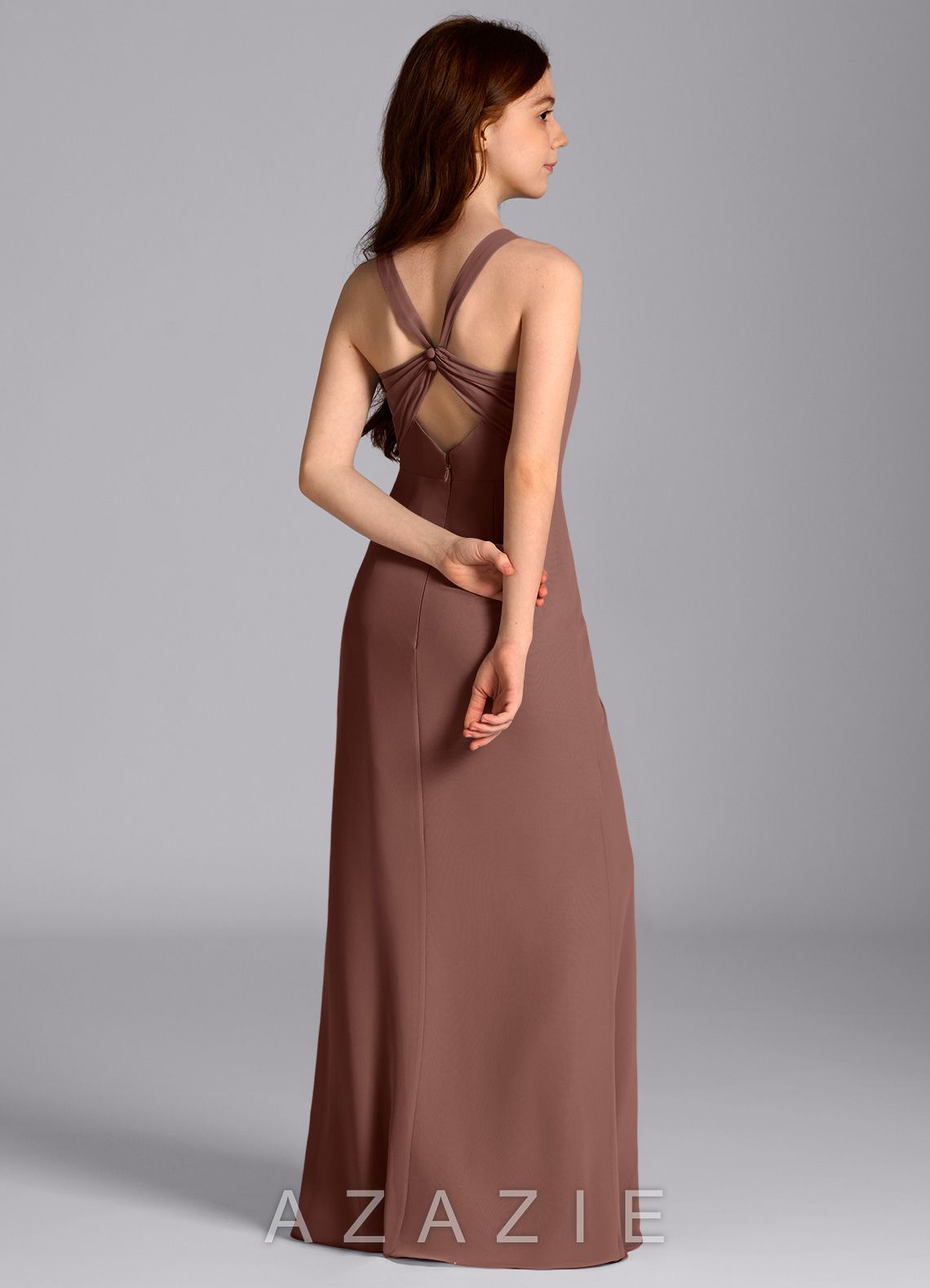 Azazie Mero Junior Espresso Mermaid Pleated Chiffon Dress espresso