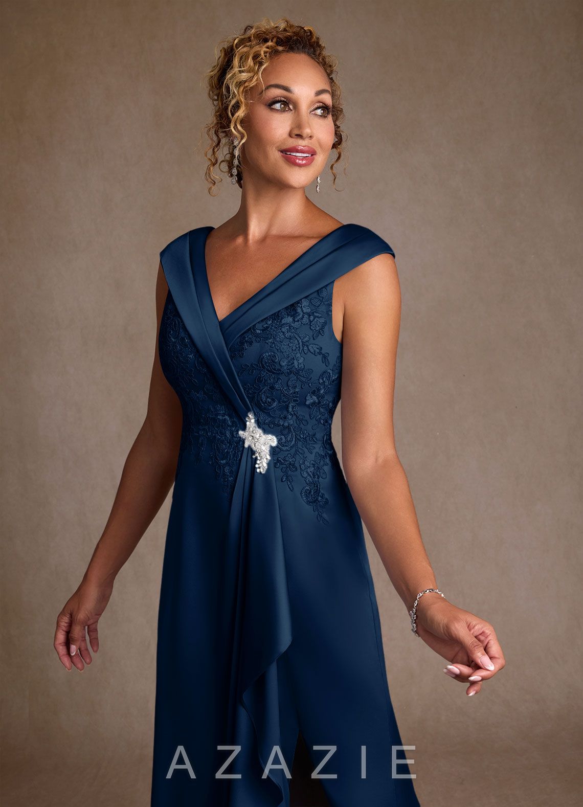 Azazie Santa Monica Dark Navy A-Line Lace Dress dark_navy
