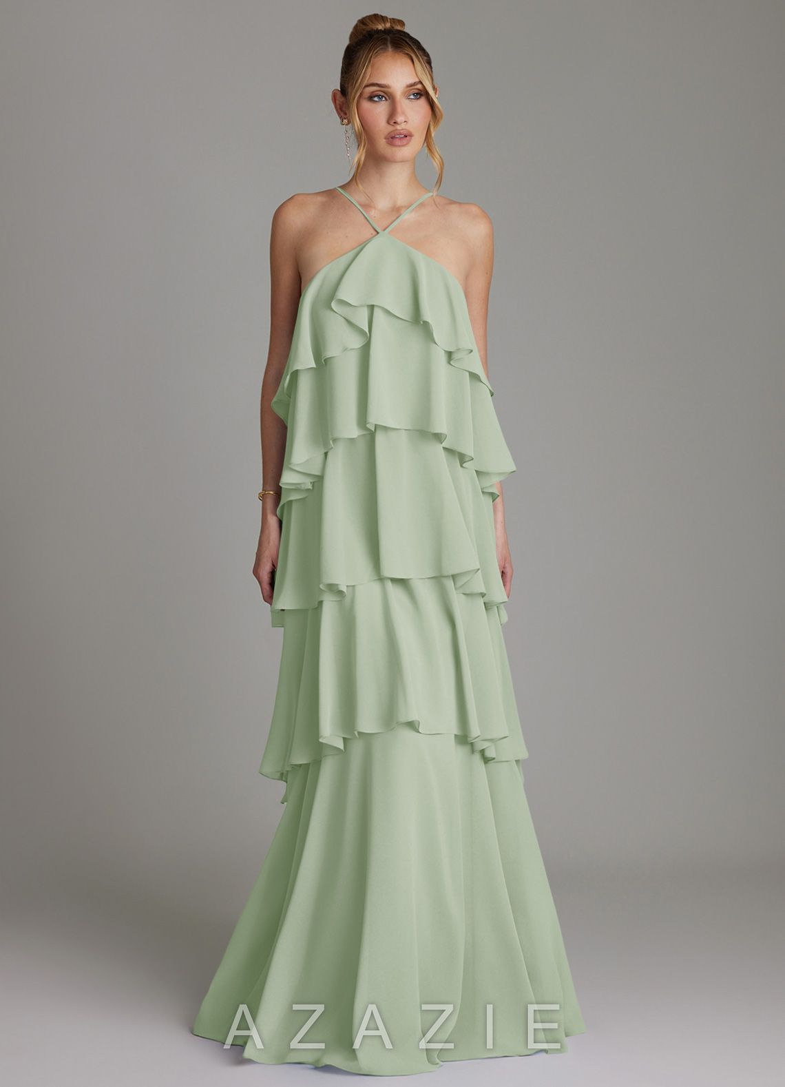 Azazie Deena Dusty Sage A-Line Ruched Chiffon Dress