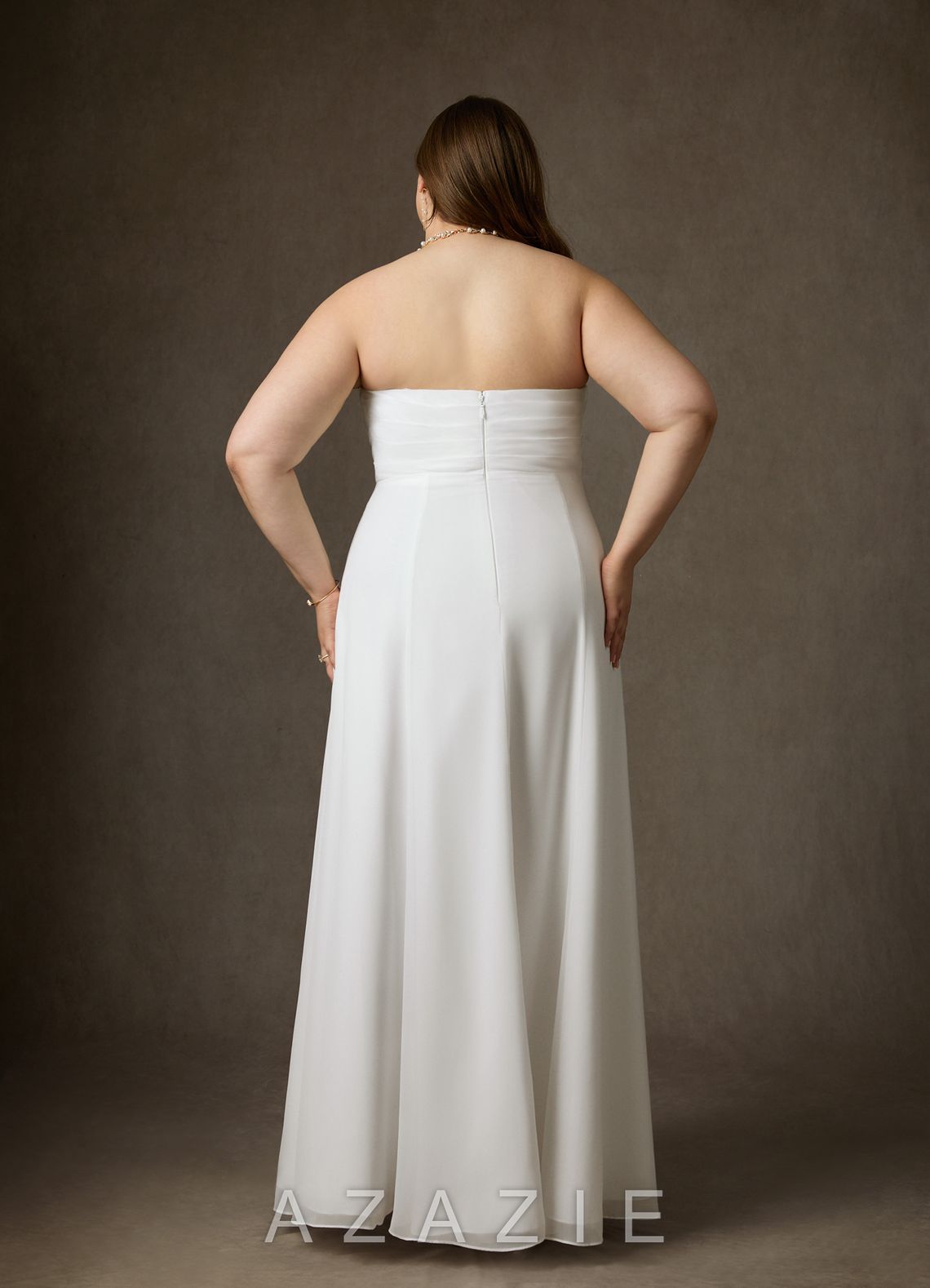 Azazie Camryn Diamond White A-Line Strapless Chiffon Dress