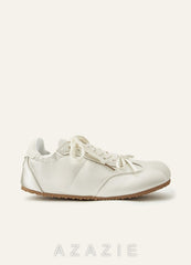 Ballet-Inspired Satin Wedding Sneakers Round Toe Comfortable Wedding Shoes