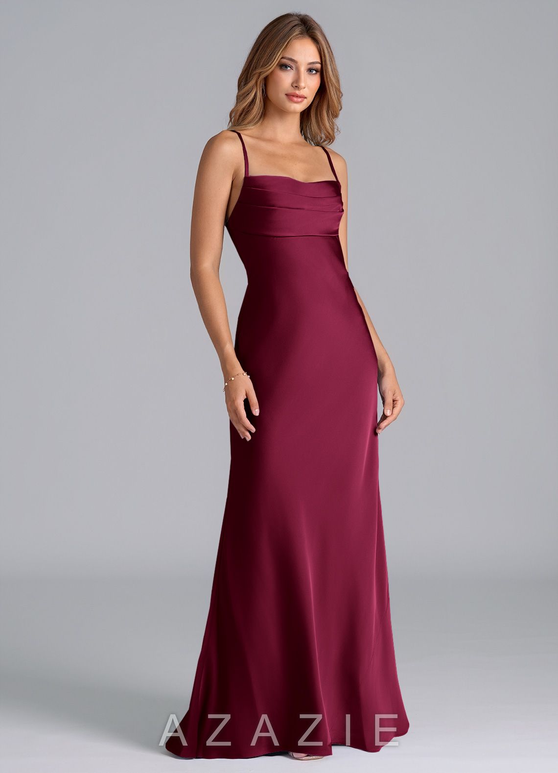 Azazie Seema Burgundy Mermaid Corset Stretch Satin Dress