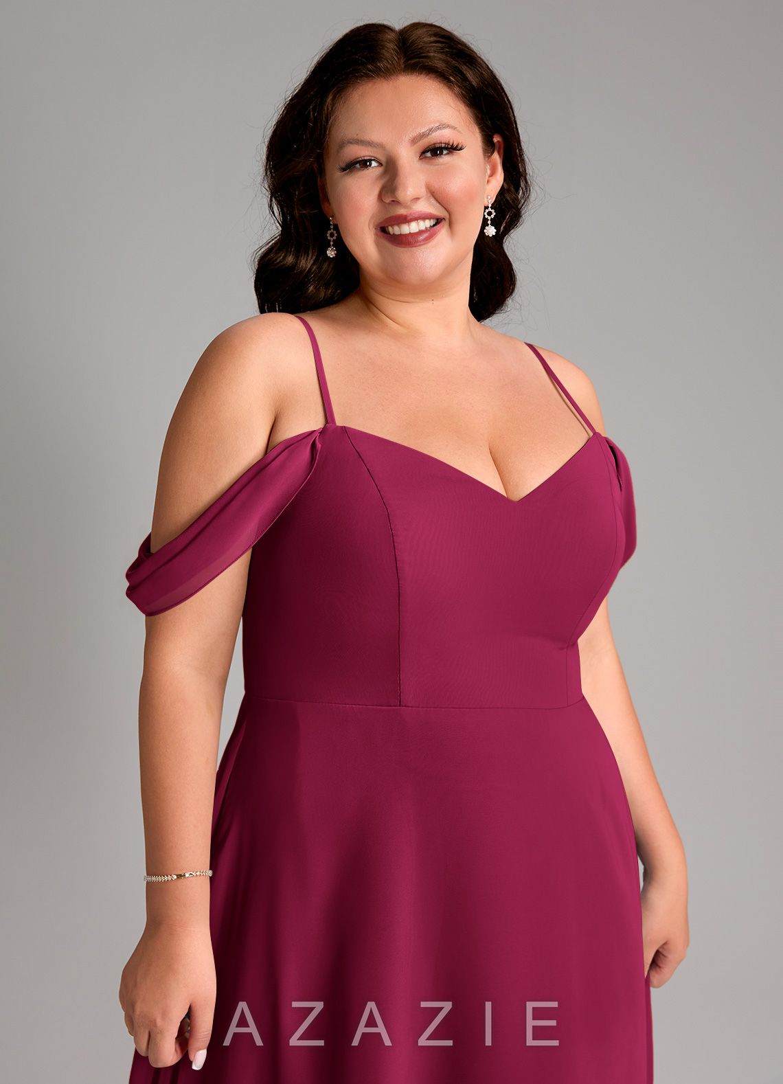 Azazie Marley Burgundy A-Line Off the Shoulder Chiffon Convertible Dress burgundy