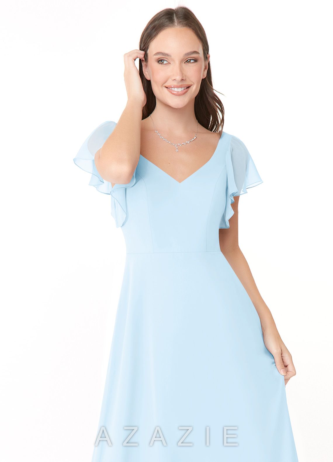 Azazie Syenna Sky Blue A-Line Ruched Chiffon Dress sky_blue