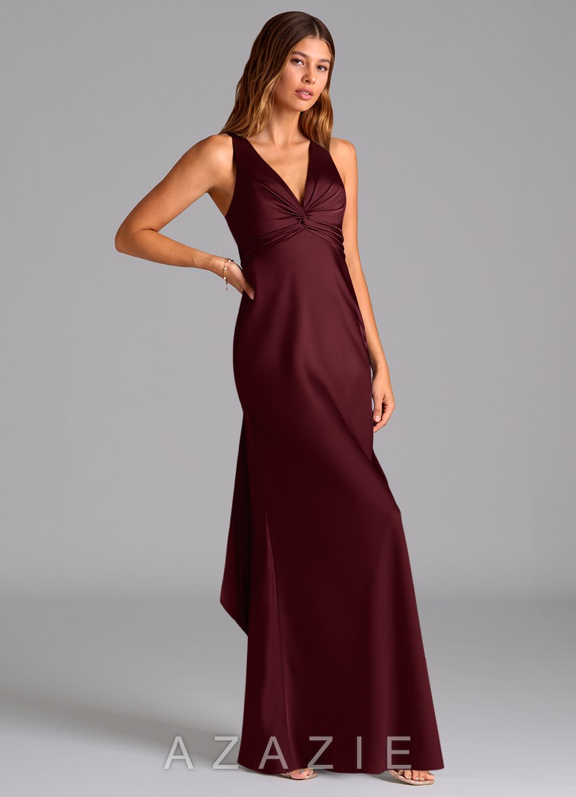 Azazie Hati Cabernet Mermaid Stretch Satin Dress