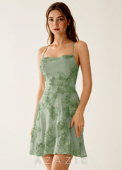 Lysandra Sage Stretch 3D Flowers Corset Mini Dress