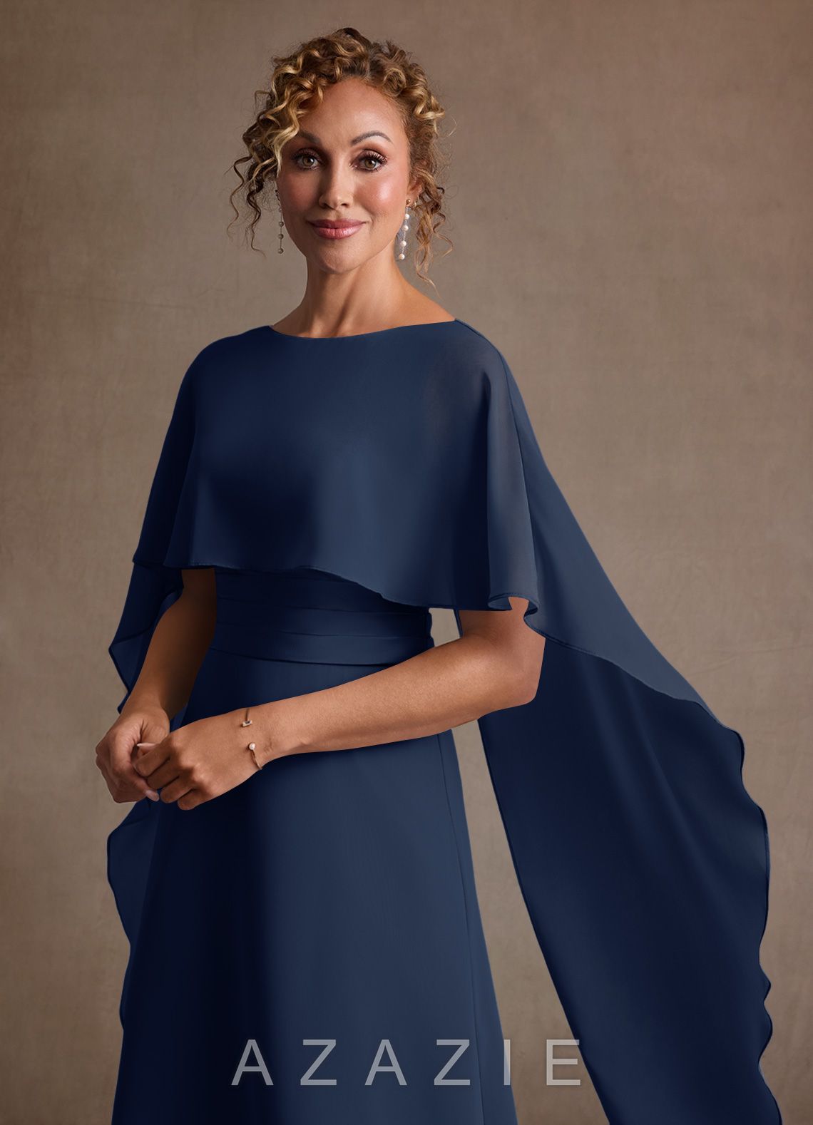 Azazie Marilla Dark Navy A-Line Pleated Chiffon Dress dark_navy