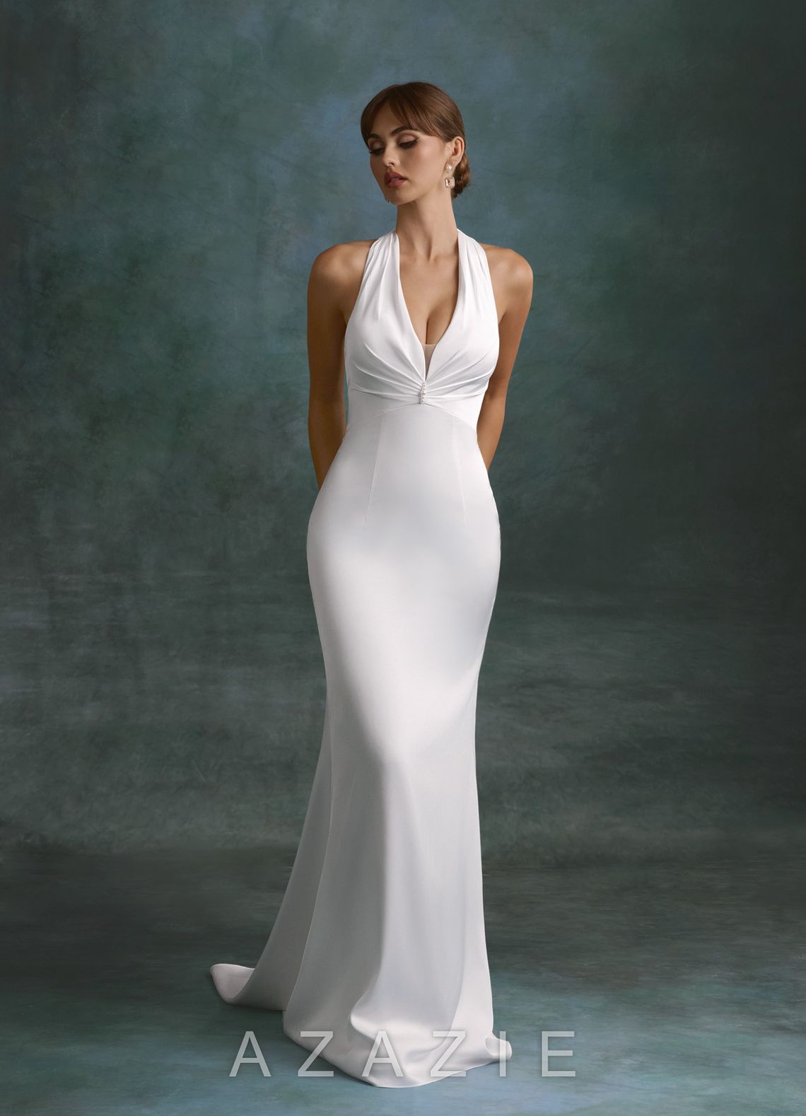 Azazie Melinda Diamond White Sheath Stretch Satin Dress diamond_white