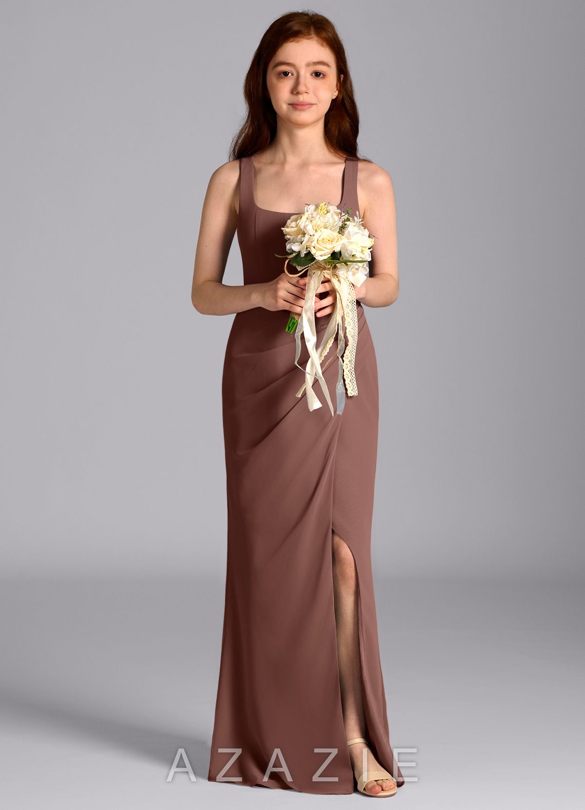 Azazie Mero Junior Espresso Mermaid Pleated Chiffon Dress